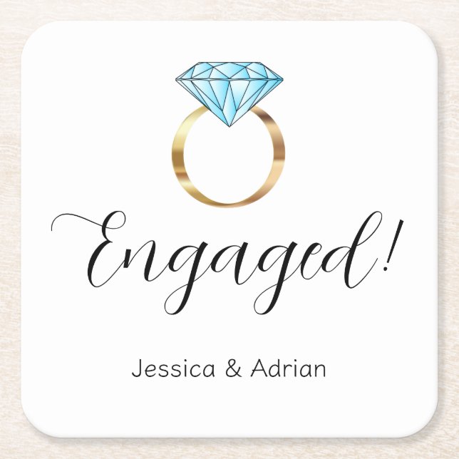 Custom Engaged Diamond Ring Engagement Party Square Paper Coaster (Front)