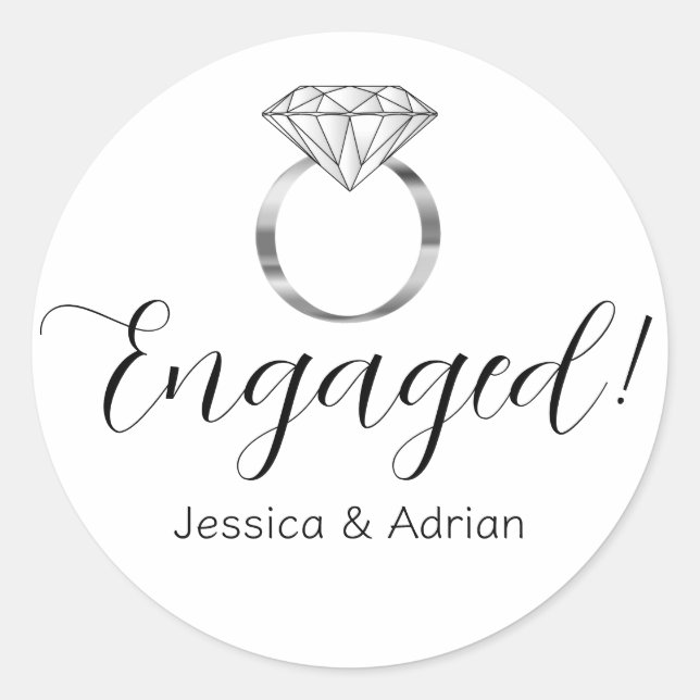 Custom Engaged Silver Diamond Ring Engagement Classic Round Sticker (Front)