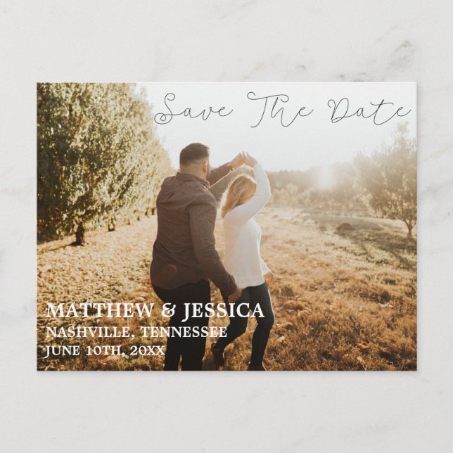 Custom Engaged Sunset Field Rustic Announcement Postcard (Front)