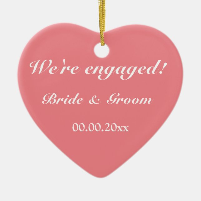 Custom engagement Christmas tree coral heart photo Ceramic Ornament (Front)