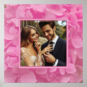 Custom Engagement & Wedding Pink Floral Photo  Poster
