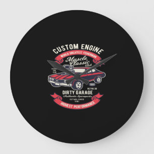 custom engine classic dirty garage large clock
