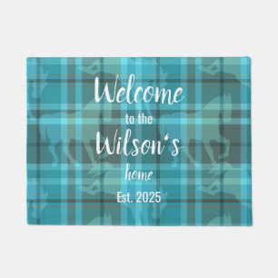 Custom Equestrian Tartan Family Welcome Coir Mat