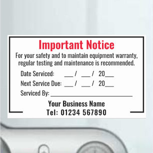 Custom Equipment Maintenance Service Due Reminder Sticker