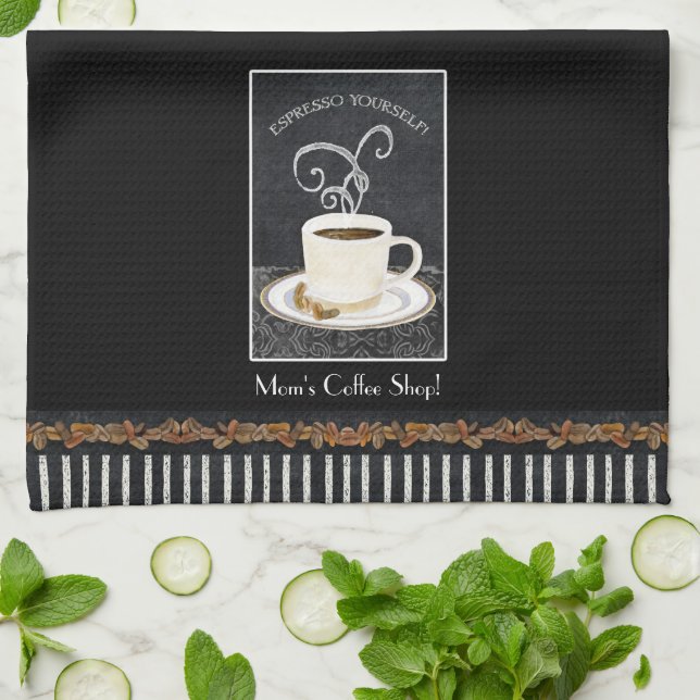 Custom Espresso Coffee Chalkboard Kitchen Decor Kitchen Towel (Folded)