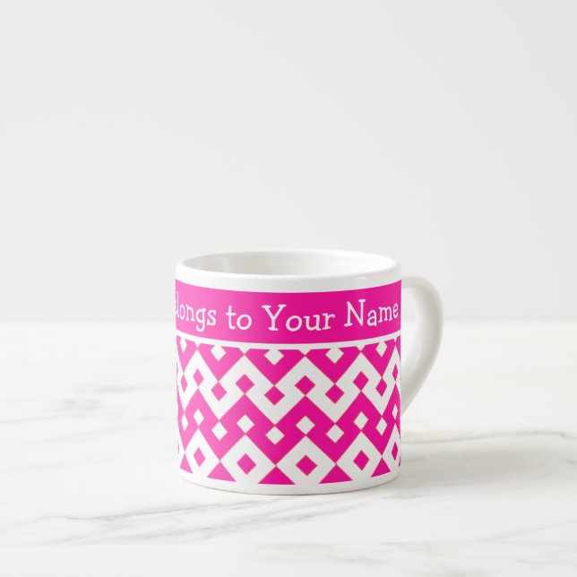 Custom Espresso Mug, Candy Pink Geometric Espresso Cup (Front Right)