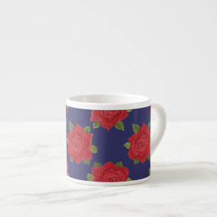 Custom Espresso Mug, Red Roses on Midnight Blue Cup