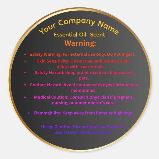 Custom Essential Oil Warning Labels – Aromatherapy (Front)