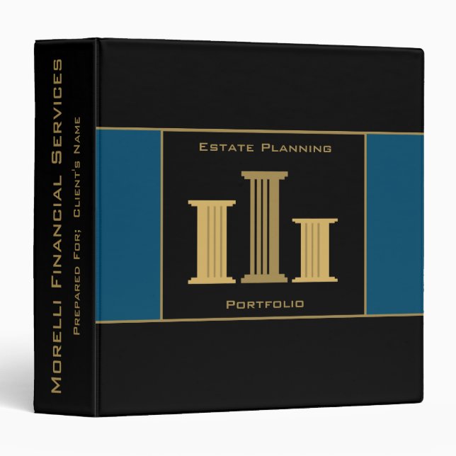Custom Estate Planning Portfolio Black | Blue Binder (Front/Spine)