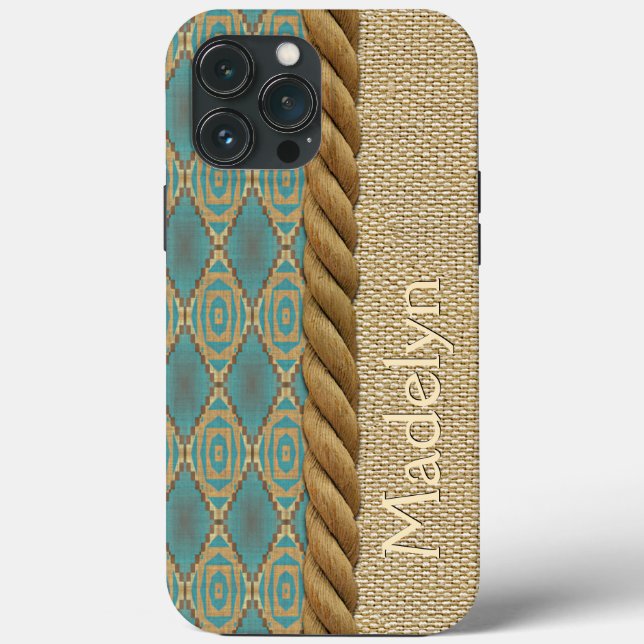 Custom Ethnic Turquoise Teal Brown Mosaic Pattern Case-Mate iPhone Case (Back)
