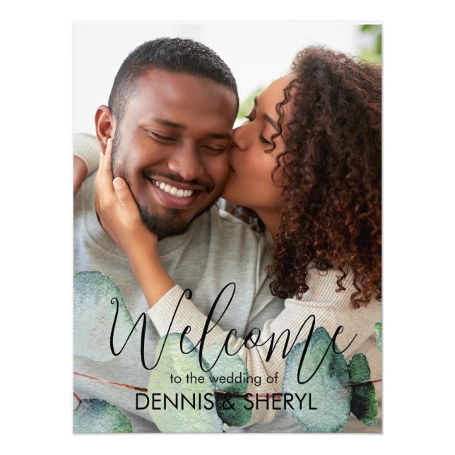 Custom Eucalyptus Photo Modern Wedding Sign (Front)