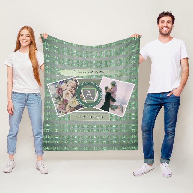 Custom Event 2 Custom Photos w/Shamrocks Fleece Blanket (In Situ)
