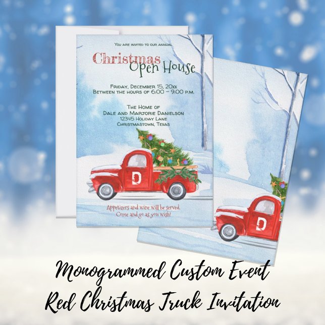 Custom Event Christmas Open House Red Truck Trendy Invitation (Creator Uploaded)