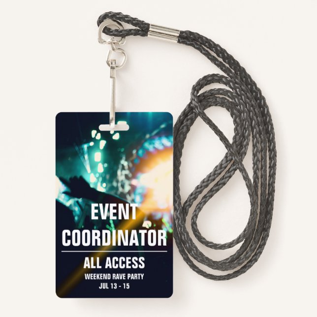 Custom Event Coordinator All Access Concert Pass Badge (Front with Lanyard)