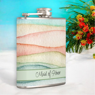 Custom Event Gift Watercolor Beach Vibe Streaks Hip Flask