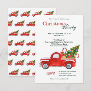 Custom Event Trendy Red Truck Festive Christmas Invitation