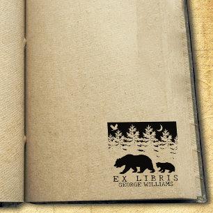 Custom Ex Libris, Forest Bear Book      Rubber Stamp