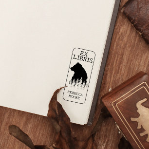 Custom Ex Libris, Forest Bear Library Book    Rubber Stamp