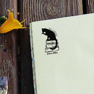 Custom Ex Libris, Modern Library Cute Cat Book  Rubber Stamp