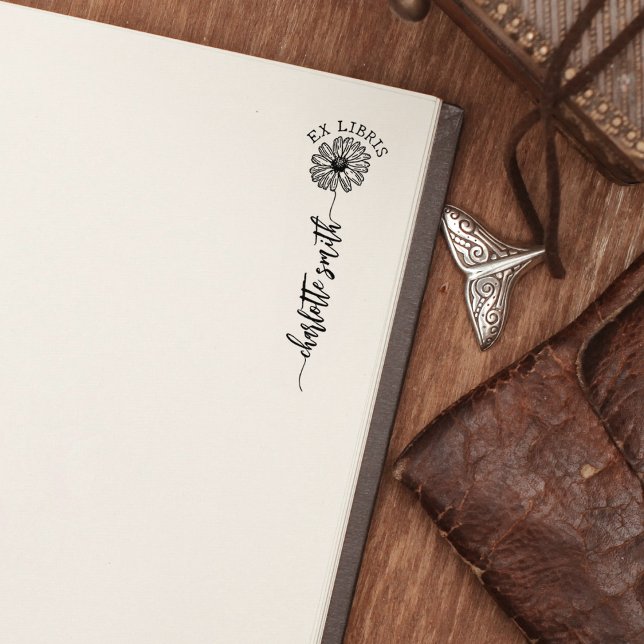 Custom Ex Libris, Script Daisy Book  Rubber Stamp (Creator Uploaded)