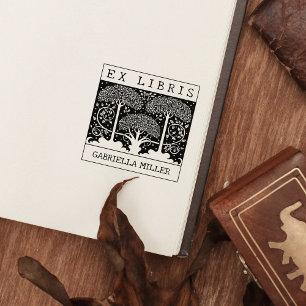 Custom Ex Libris, Vintage Trees Book   Rubber Stamp