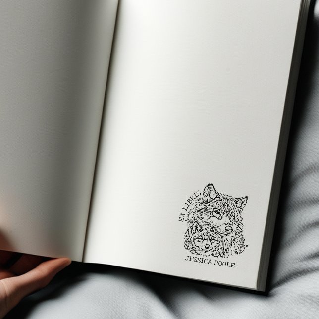 Custom Ex Libris Wolf Bookplate Rubber Stamp (Creator Uploaded)