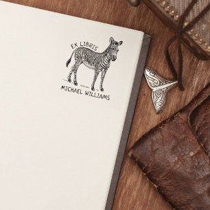 Custom Ex Libris, Zebra Book  Rubber Stamp