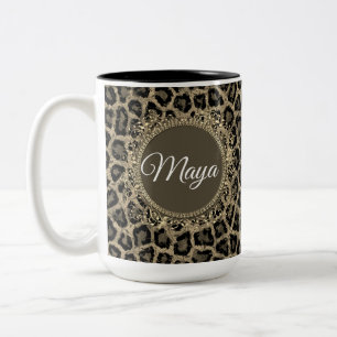 Custom Exotic Leopard Print Two-Tone Coffee Mug