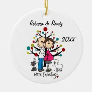 Custom Expectant Couple, Cat, Dog Ornament
