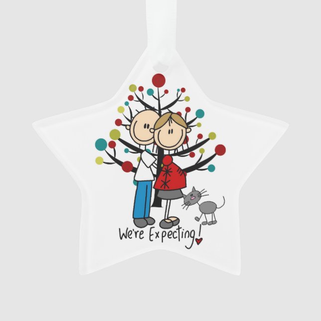 Custom Expectant Couple With Cat Acrylic Ornament (Front)
