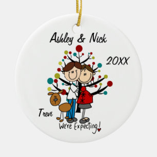 Custom Expectant Couple With Dog Ornament