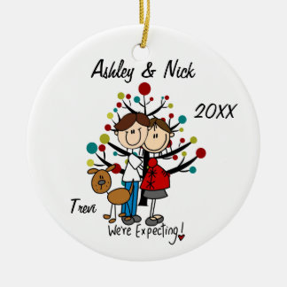 Custom Expectant Couple With Dog Ornament