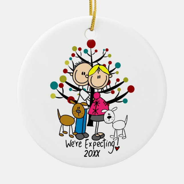 Custom Expectant Couple With Dogs Ornament (Front)