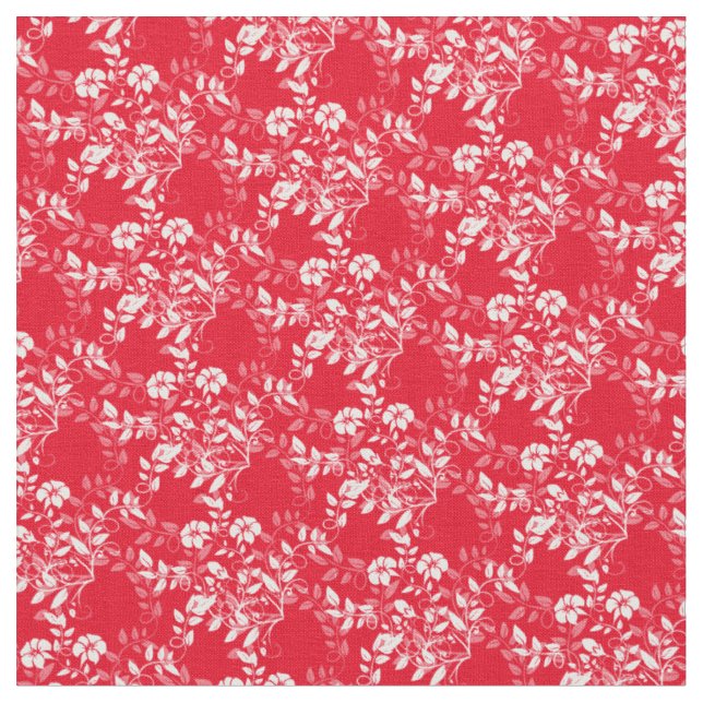 Custom Fabric-Red & White Floral Fabric (Close Up)