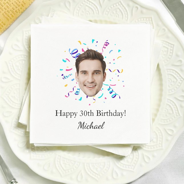 Custom Face 10th 20th 30th 40th 50th 60th Birthday Napkin (Creator Uploaded)