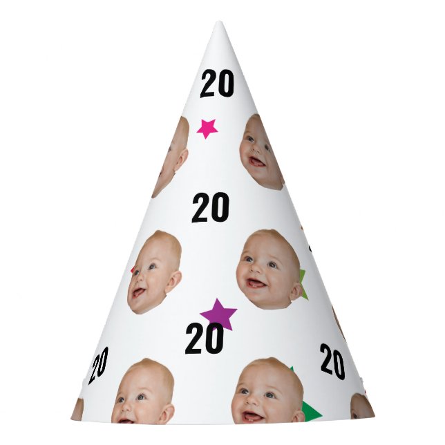 Custom Face 10th 20th 30th 40th 50th 60th Birthday Party Hat (Front)