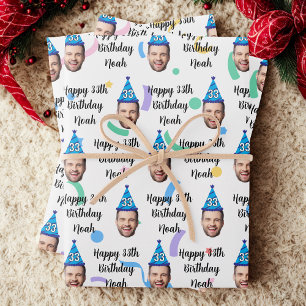 Custom Face 20th 30th 40th 50th 60th 70th Birthday Wrapping Paper Sheet