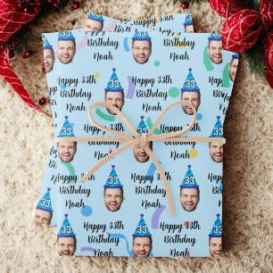 Custom Face 20th 30th 40th 50th 60th 70th Birthday Wrapping Paper Sheet