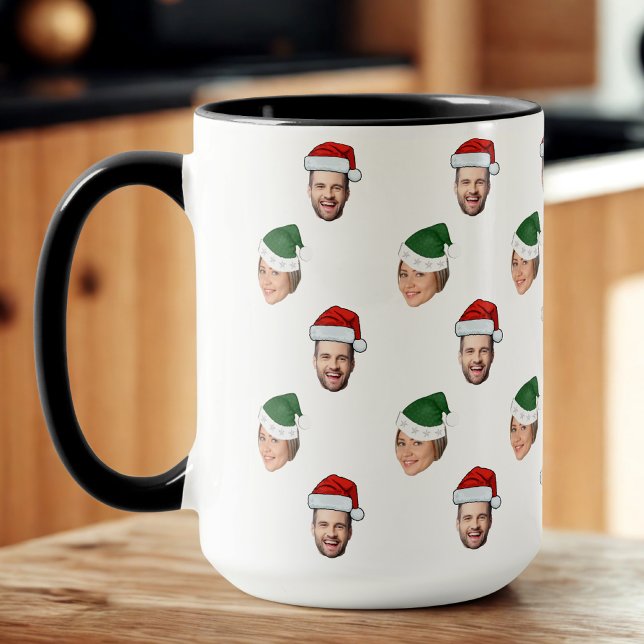 Custom Face 2 Photos Santa Hat Christmas Gift Mug (Creator Uploaded)