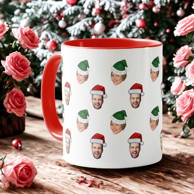 Custom Face 2 Photos Santa Hat Christmas Gift Mug (Creator Uploaded)
