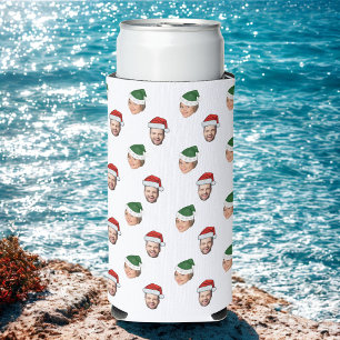 Custom Face 2 Photos Santa Hat Christmas Gift Seltzer Can Cooler