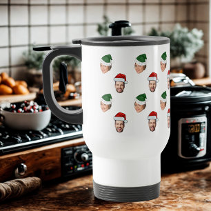 Custom Face 2 Photos Santa Hat Christmas Gift Travel Mug
