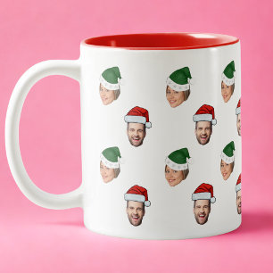 Custom Face 2 Photos Santa Hat Christmas Gift Two-Tone Coffee Mug
