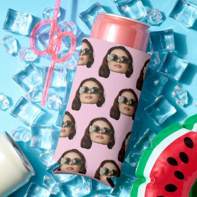 Custom Face Birthday Favours Bachelor Party Pink Seltzer Can Cooler (In Situ Summer)