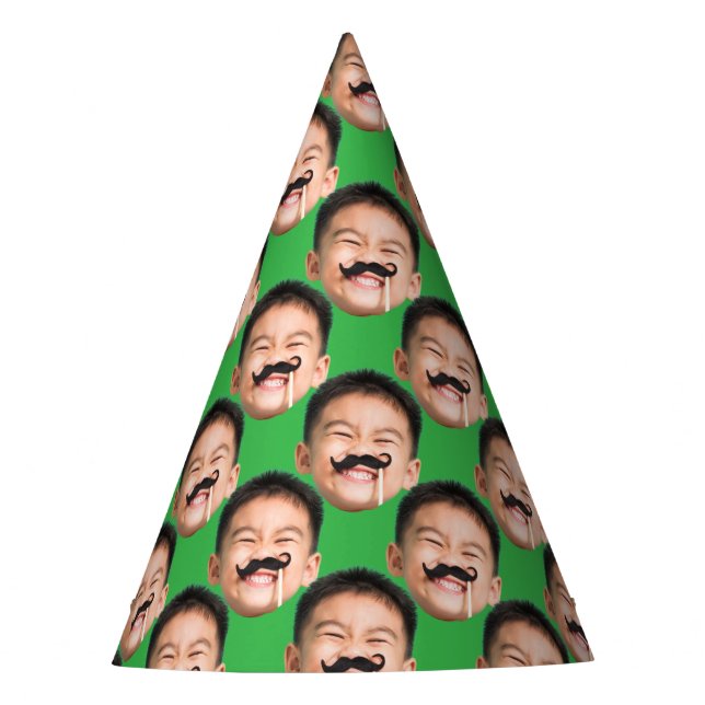 Custom Face Birthday Green Party Hat (Front)