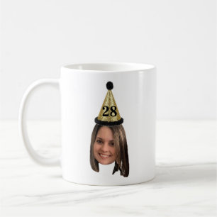 Custom Face Birthday photo with Party Hat & Age Coffee Mug