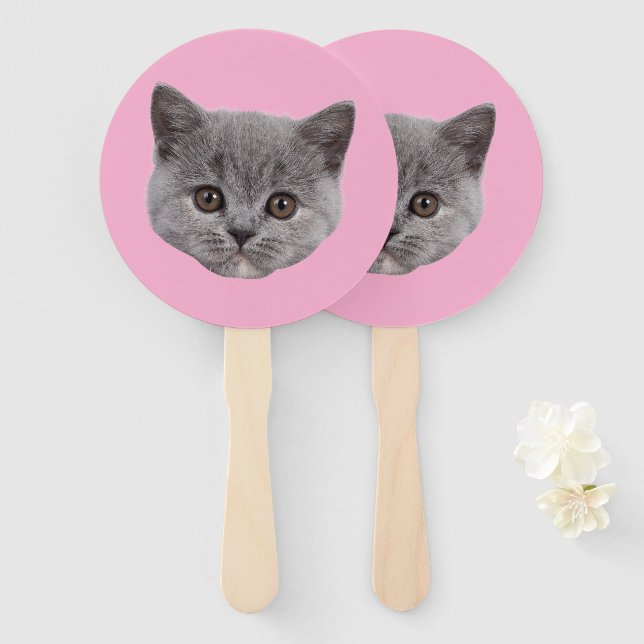 Custom Face Cat Cutout Bachelorette Party Birthday Hand Fan (Front and Back)