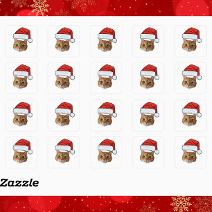 Custom Face Cat Santa Hat Photo Christmas   Square Sticker
