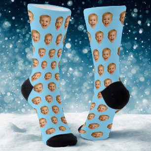 Custom Face Gift, Personalized Face Photo, Blue Socks