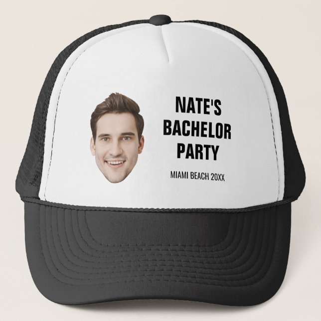 Custom Face Groom Groomsmans Bachelor Party Favour Trucker Hat (Front)